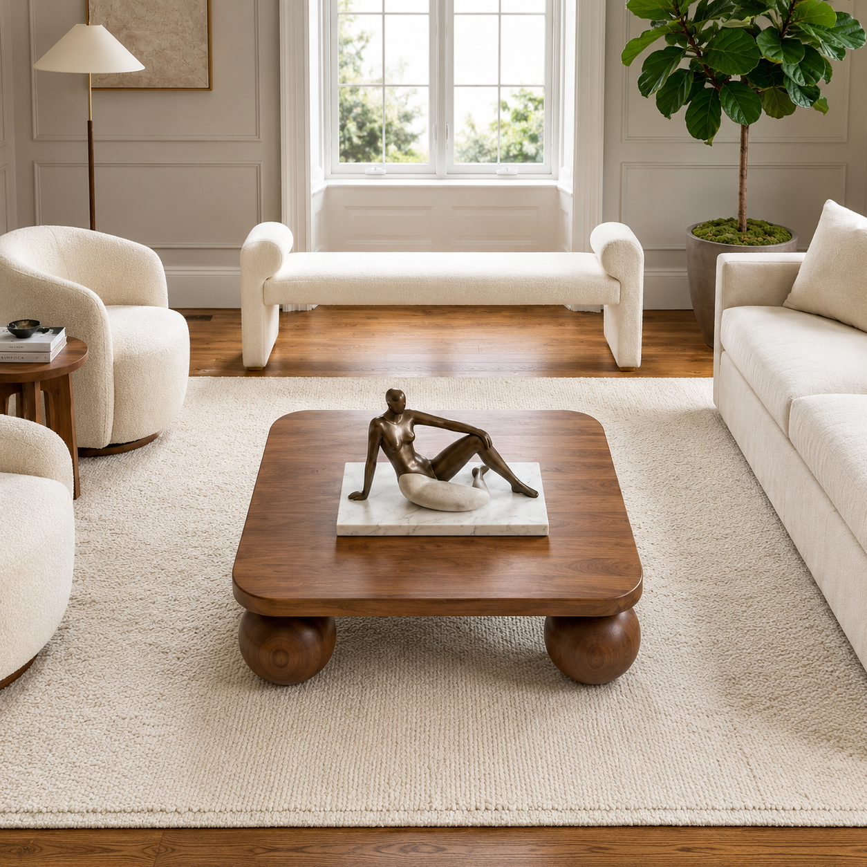 Noble Wood Modern Ball Base Coffee Table