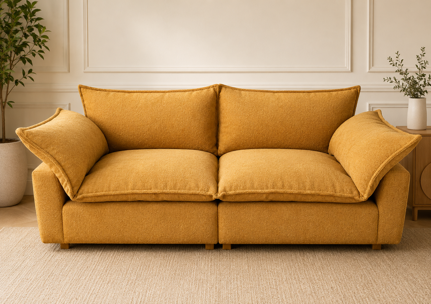 Noble Wood Cloud Bouclé Sofa