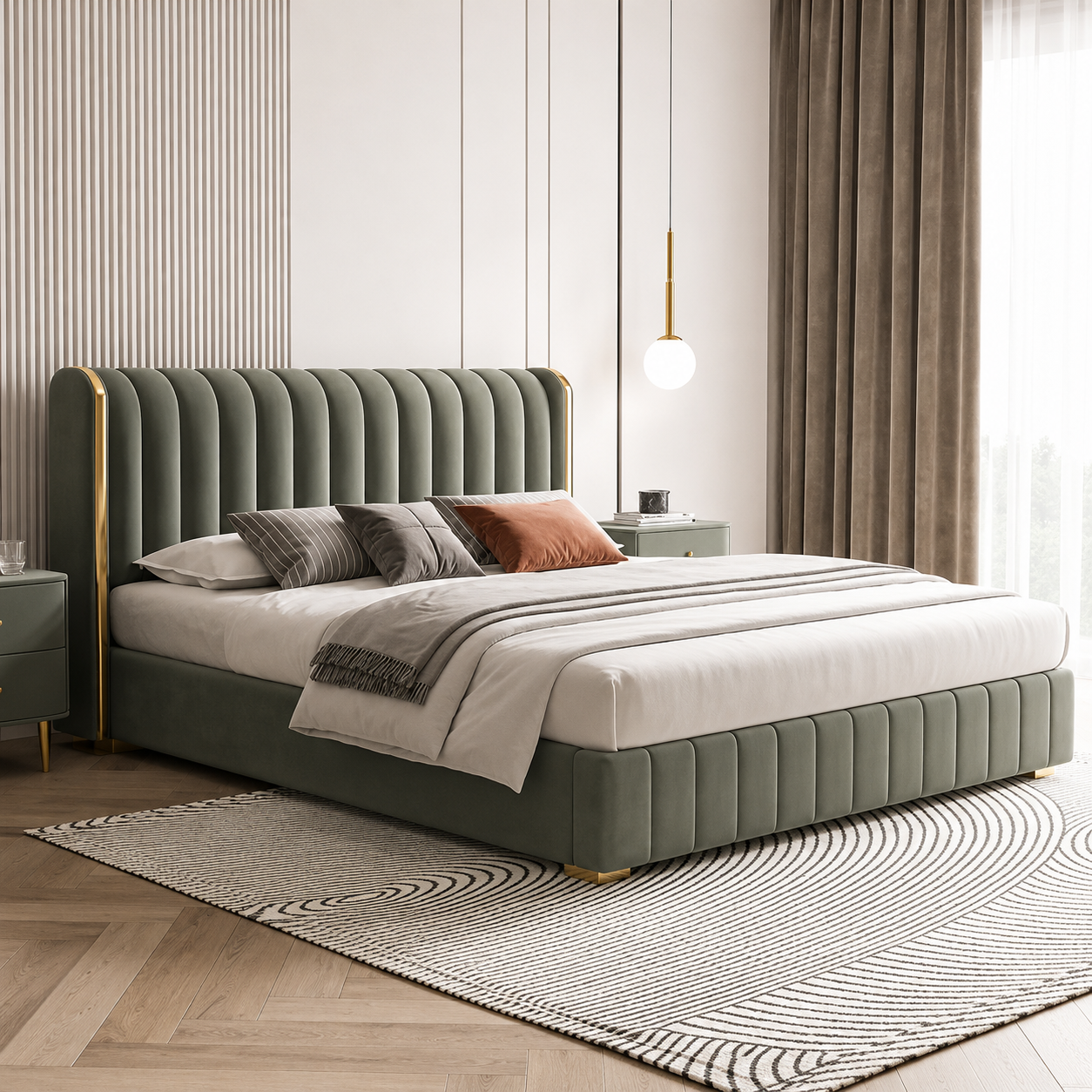 Noble Wood Modern Channel Tufted Upholstered Bed