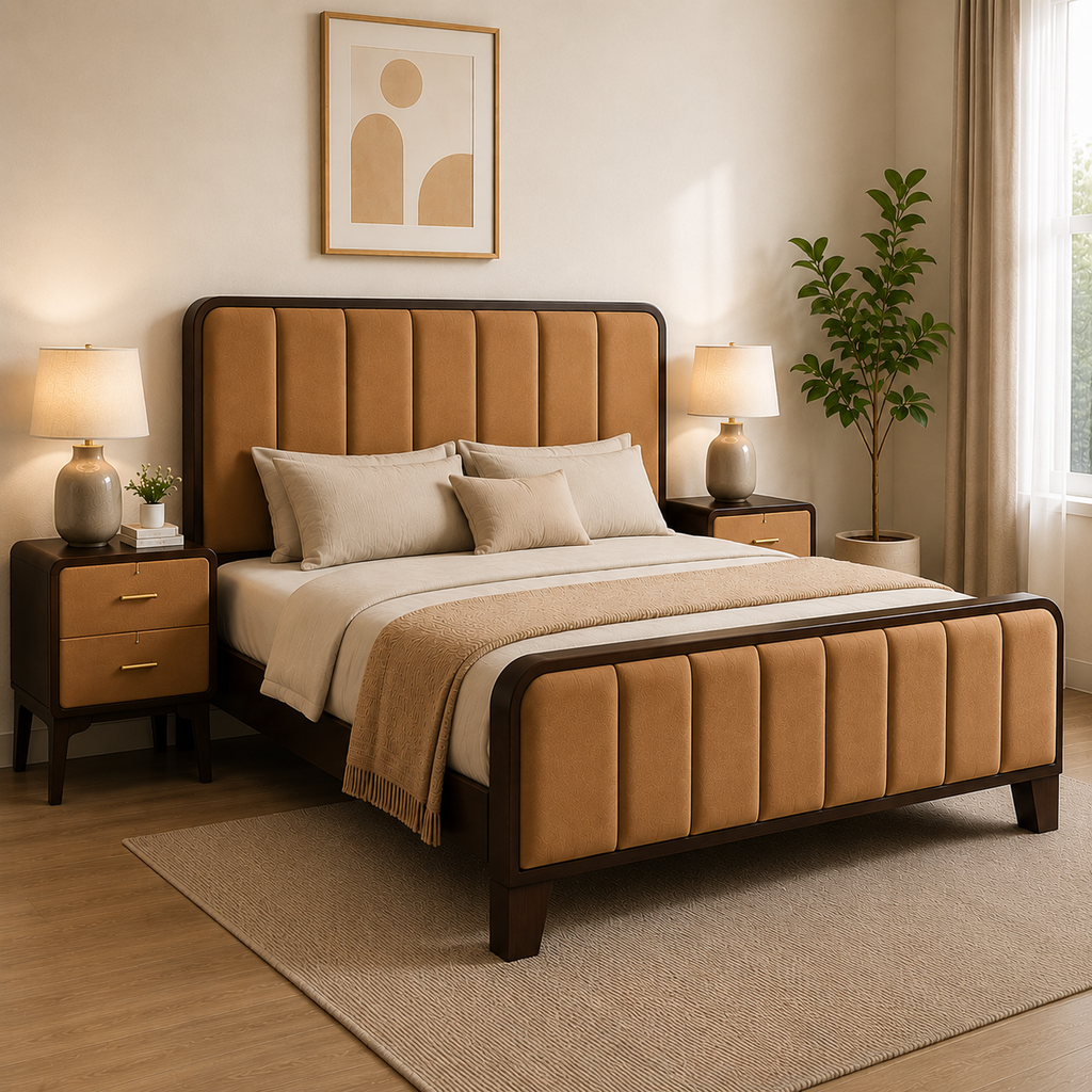 Noble Wood Modern Upholstered Bed Set