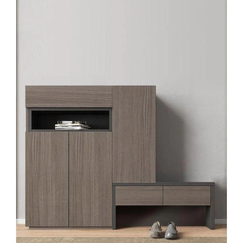 Noble Wood Gray Shoe Cabinet with Shelves and Drawers