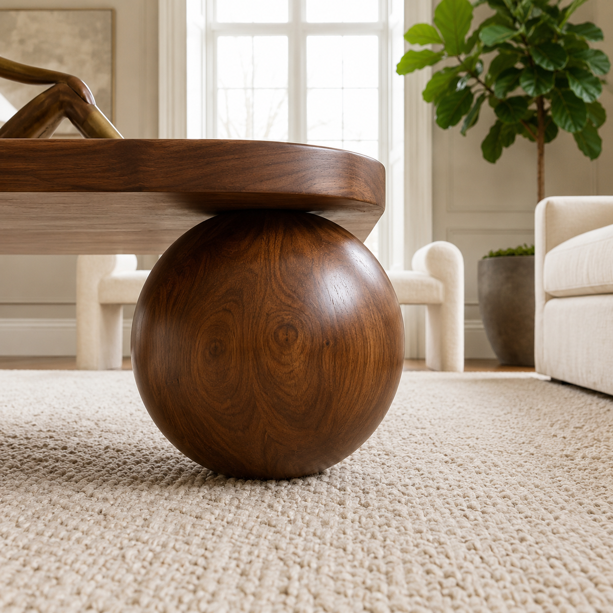 Noble Wood Modern Ball Base Coffee Table