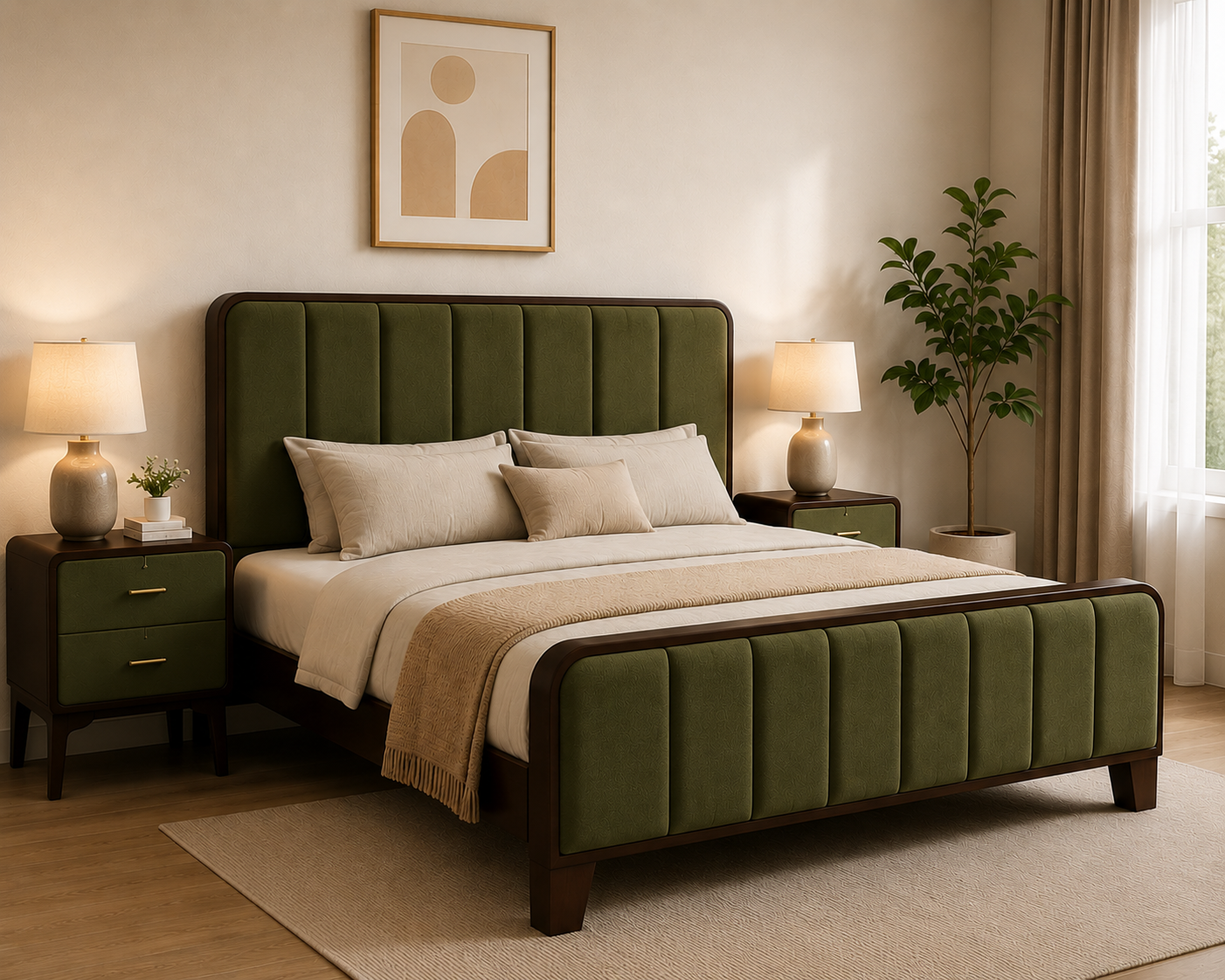 Noble Wood Modern Upholstered Bed Set