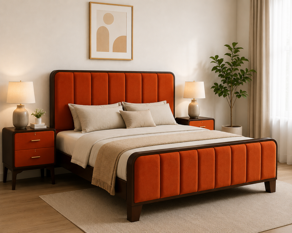 Noble Wood Modern Upholstered Bed Set