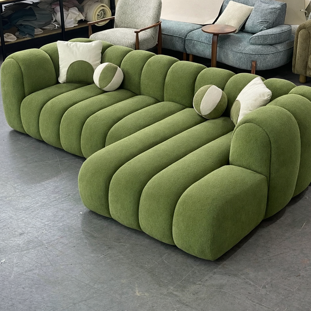 Noble Wood L-Shape Bubble Sofa Bouclé Fabric