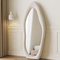 Noble Wood Irregular Standing Mirror in Bouclé Fabric