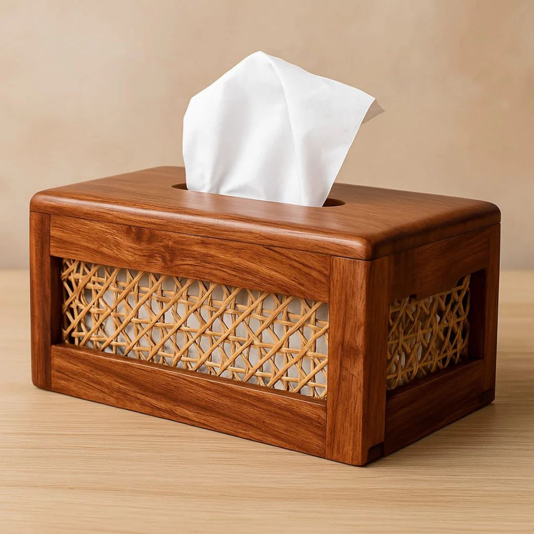 Noble Wood Rattan Tissue Box