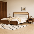 Noble Wood Modern Cane Upholstered Bed