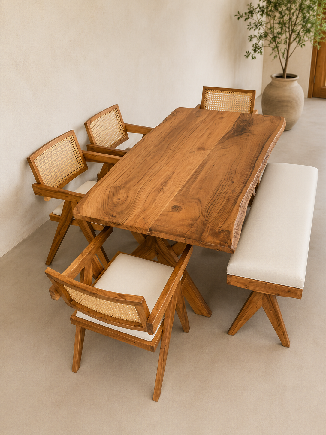 Noble Wood Live Edge Cane Dining Set