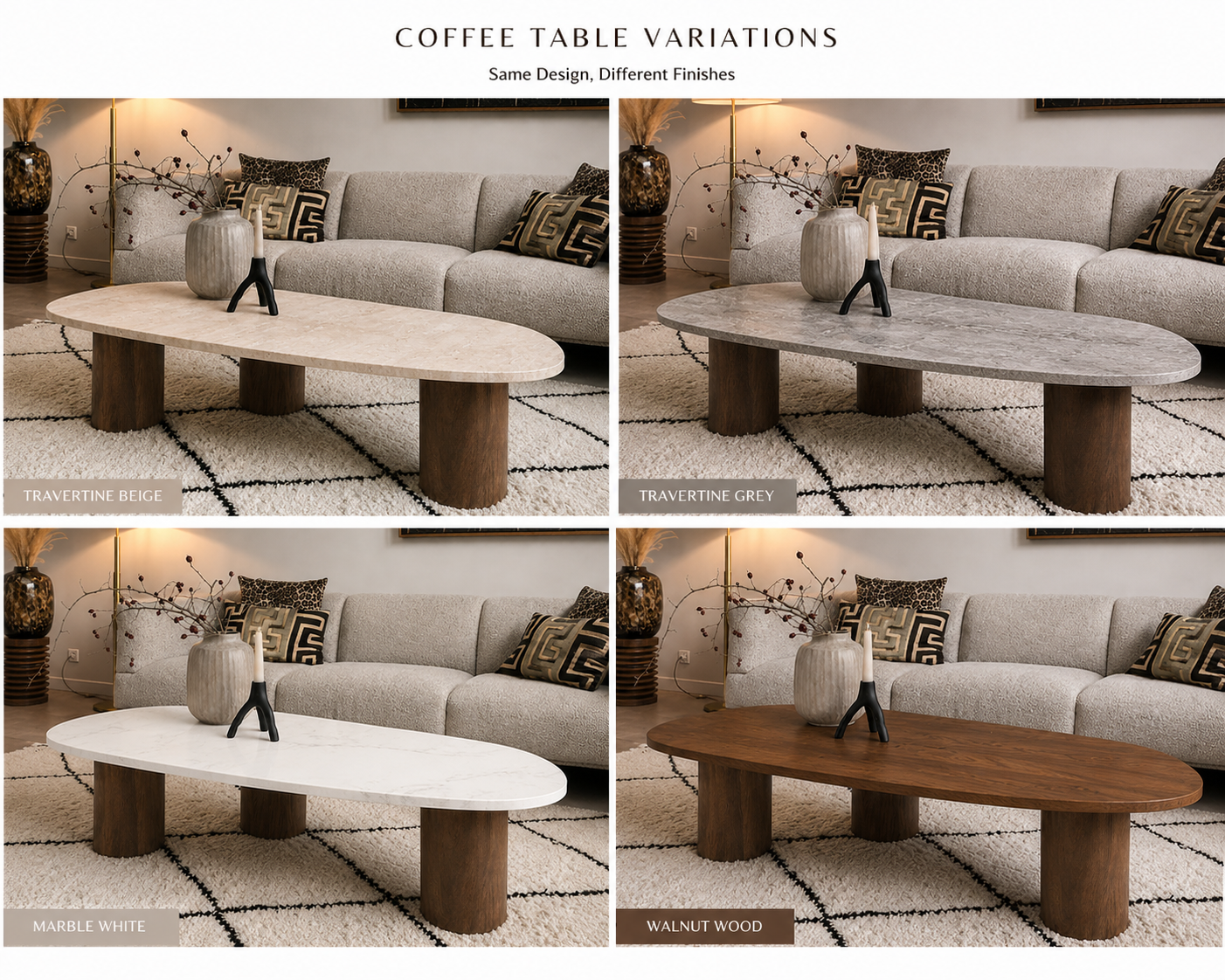 Noble Wood Modern Travertine Coffee Table