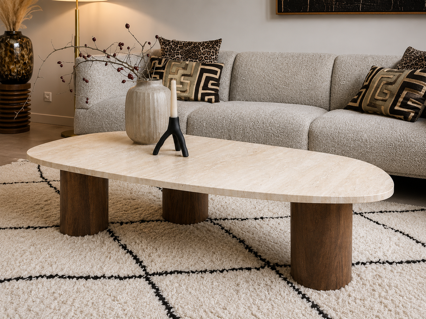 Noble Wood Modern Travertine Coffee Table