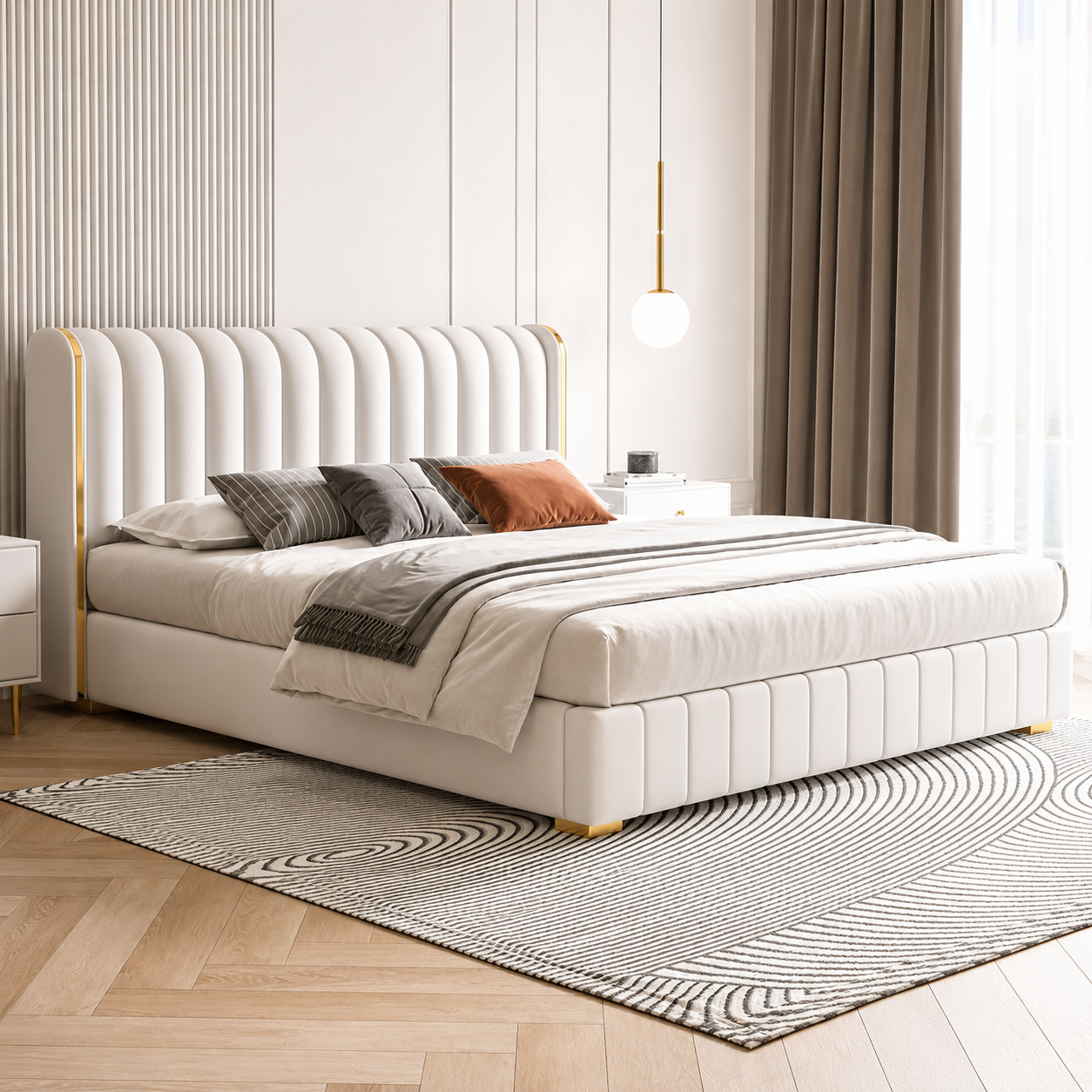 Noble Wood Modern Channel Tufted Upholstered Bed