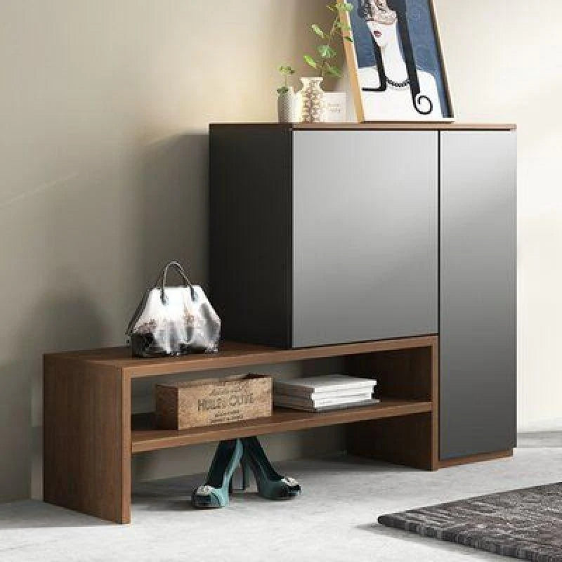 Noble Wood Two-Door Shoe Cabinet with Shelves (Black and Brown)