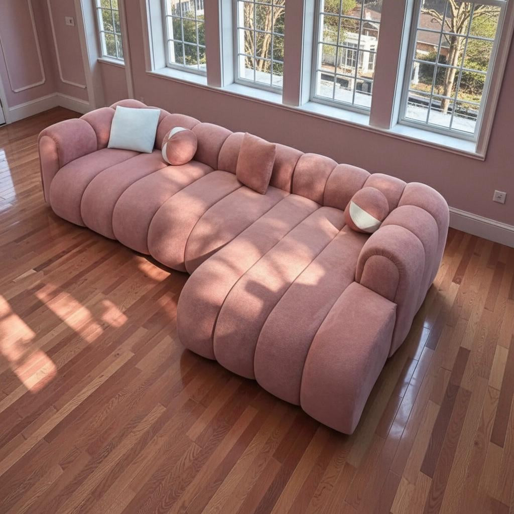 Noble Wood L-Shape Bubble Sofa Bouclé Fabric
