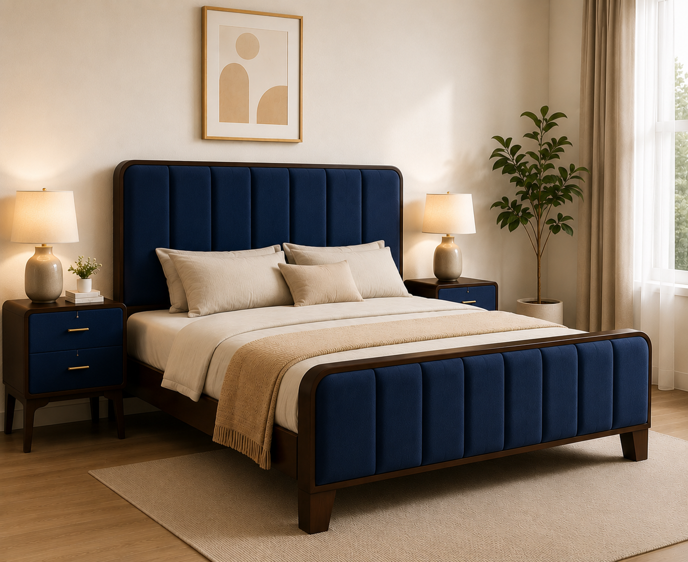 Noble Wood Modern Upholstered Bed Set