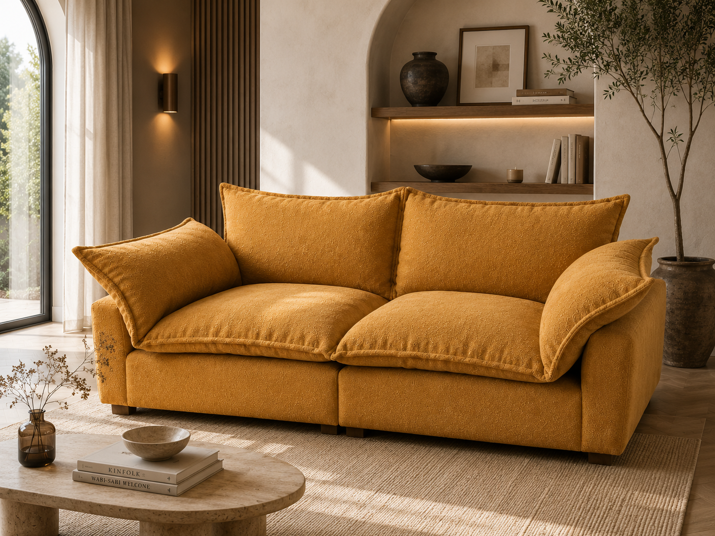 Noble Wood Cloud Bouclé Sofa