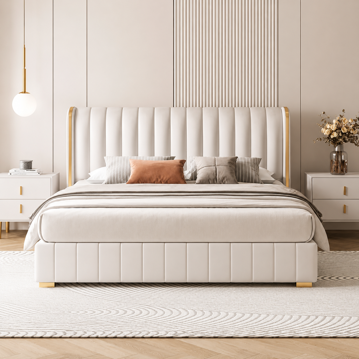 Noble Wood Modern Channel Tufted Upholstered Bed