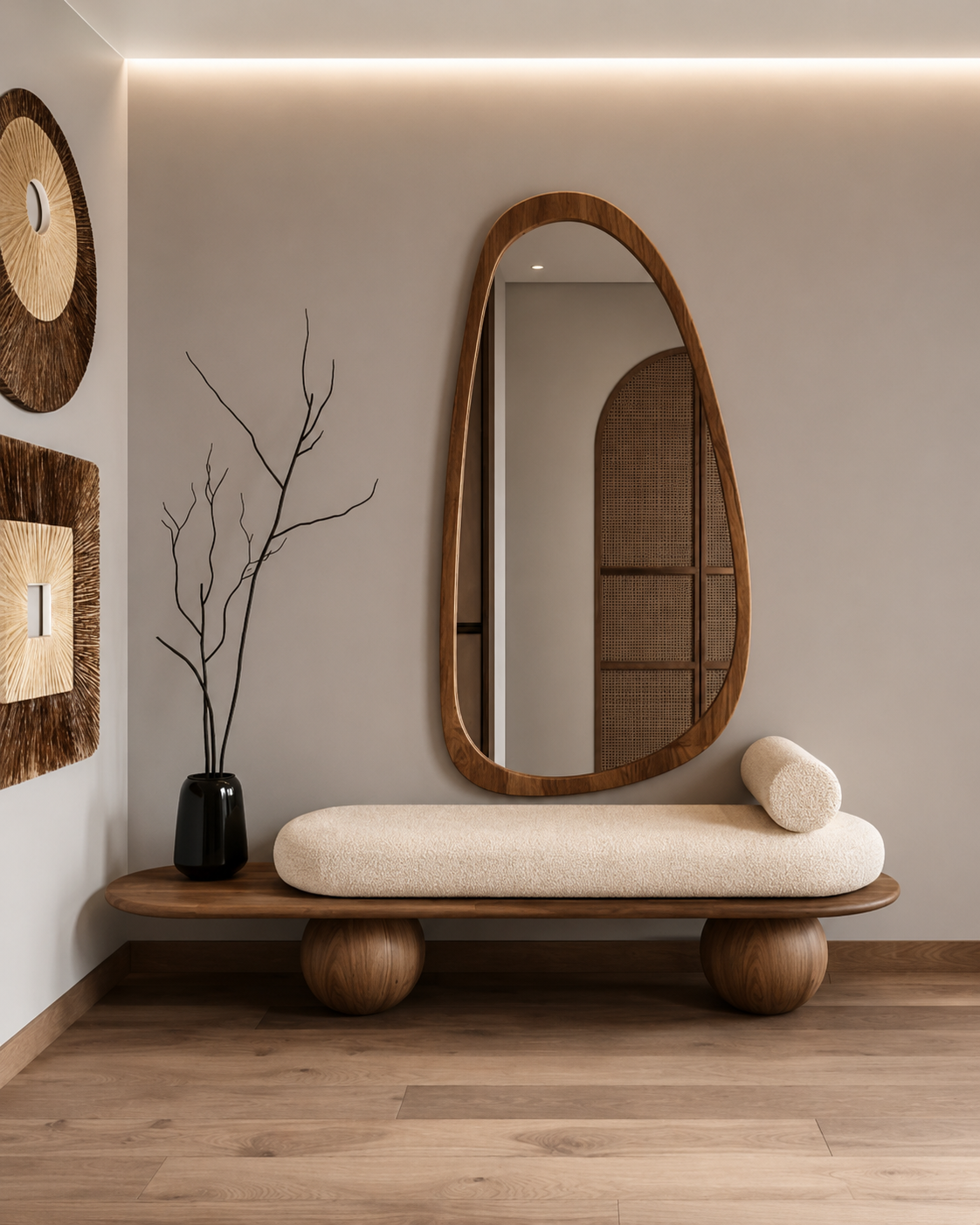 Noble Wood Entry Set Mirror & Bench