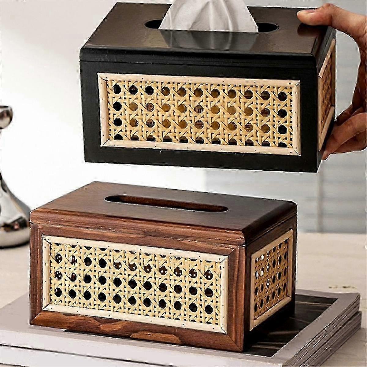 Noble Wood Rattan Tissue Box