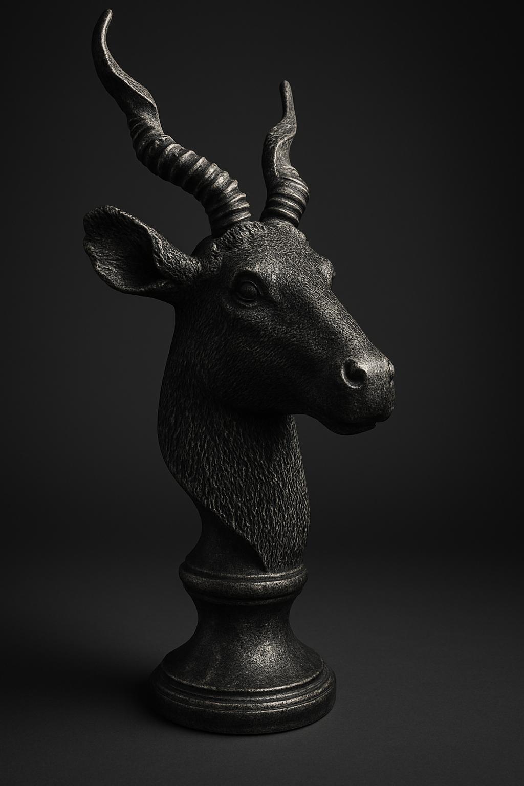 Noble Wood Luxury Antelope Figurine – Decorative Animal Head on Pedestal Base