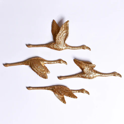 Noble Wood Golden Flamingo Flight Wall Decor